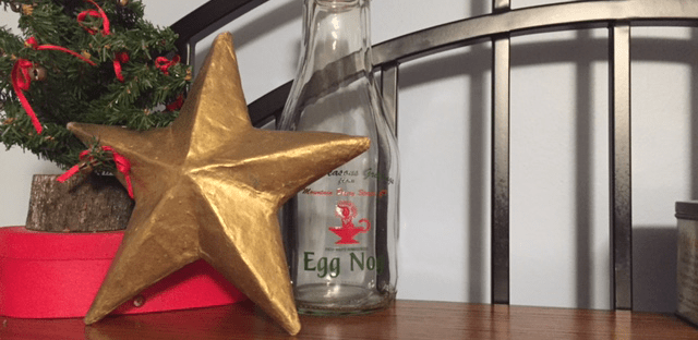 gold Christmas star tree Egg Nog bottle