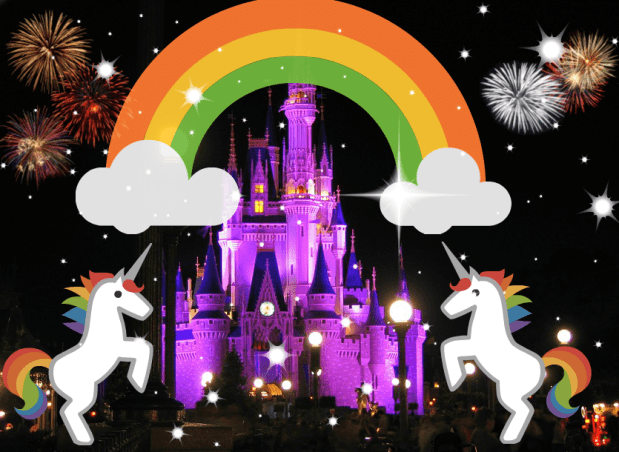 Unicorn rainbow fireworks sparkle star castle Disneyland