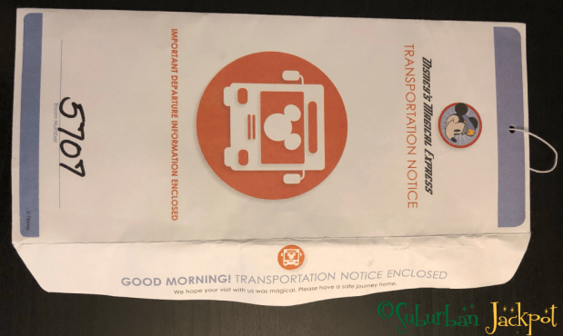 Disney World Magical Express Envelope Departure Bus Transportation
