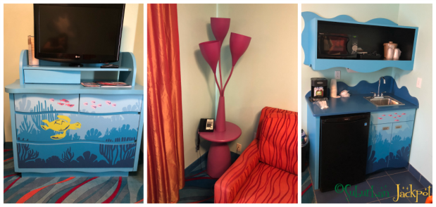 Walt Disney World Pixar Art of Animation Finding Nemo Dory Sitting area hotel room