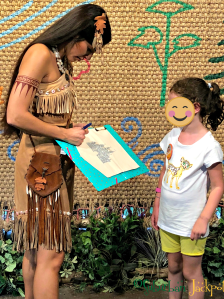 Pocahontas character greeting Disney Animal Kingdom Autograph banner