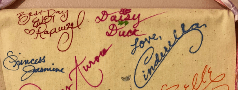 Walt Disney World Character Autograph Daisy Duck Rapunzel Cinderella Aurora Jasmine Belle